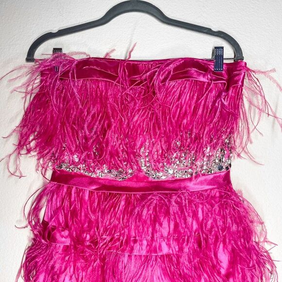 Jovani | Fuschia Feather Sequins Short Homecoming / Prom Formal Dress - Picture 2 of 10